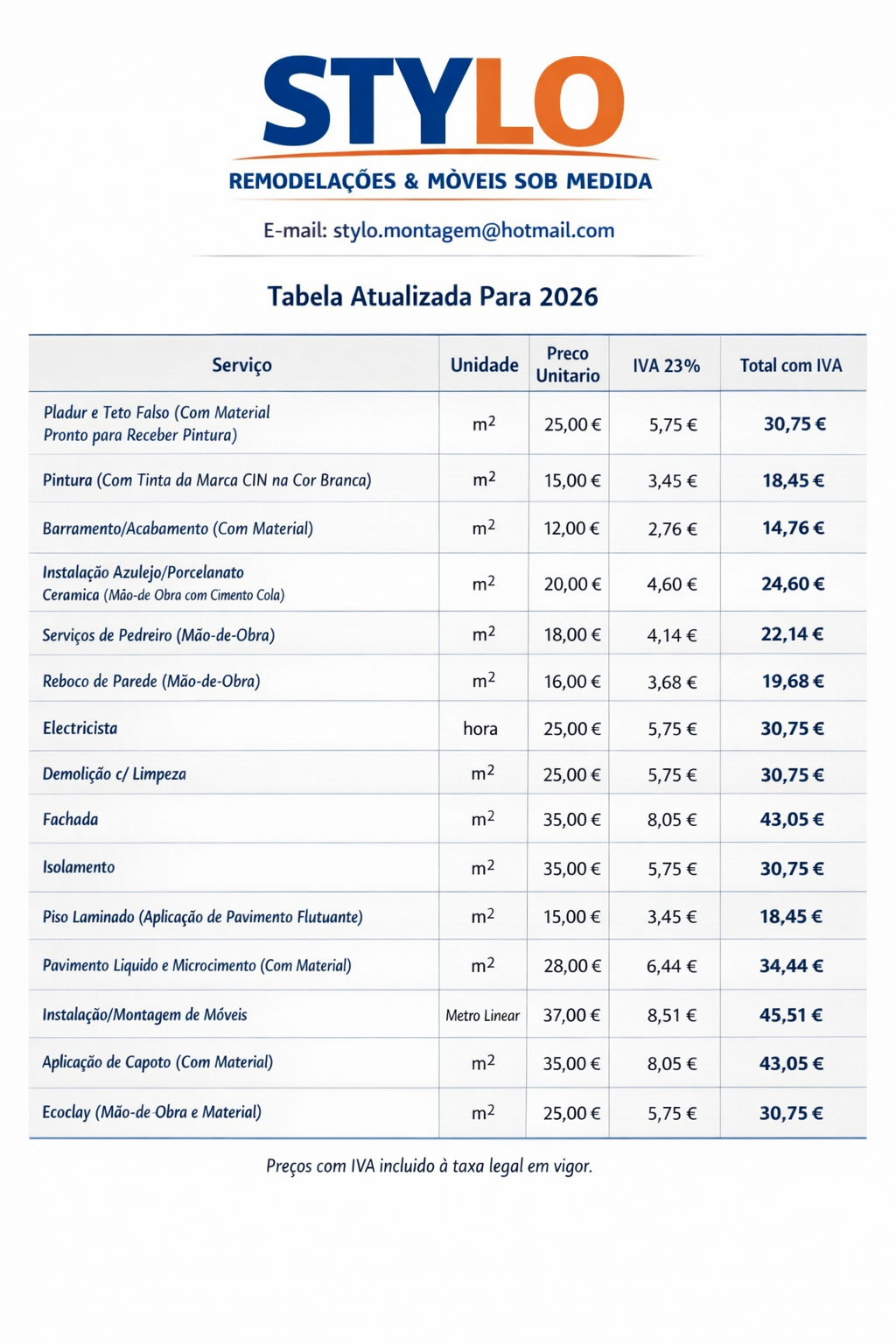 Instalações de móveis